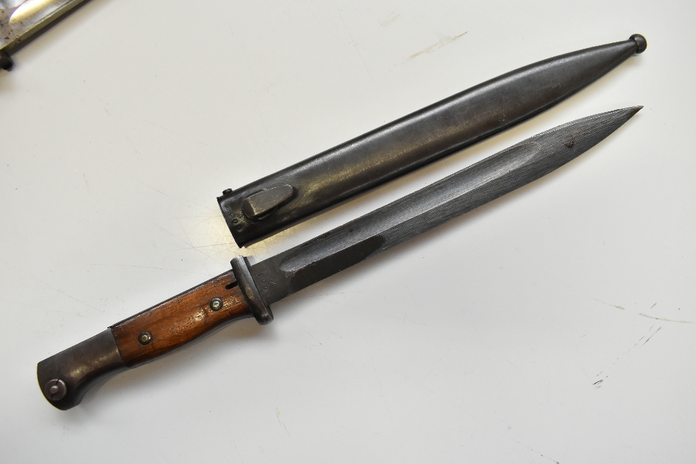 F. HERDER; a WWI period Walter & Co bayonet and scabbard, length 40.5cm, two further bayonets and - Image 6 of 9