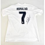 CRISTIANO RONALDO; a Real Madrid Adidas home shirt, signed to the reverse with 'Ronaldo 7' printing,