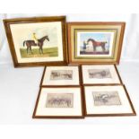 AFTER CECIL ALDIN; four coloured prints depicting racing scenes, each 13 x 20cm, and two further