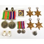 A WWII medal group of six comprising War and Defence Medals, 1939-1945, France and Germany, Italy