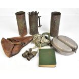 A group of WWII period militaria including a leather pistol holster inscribed 'R.Ehrhardd, Poessneck