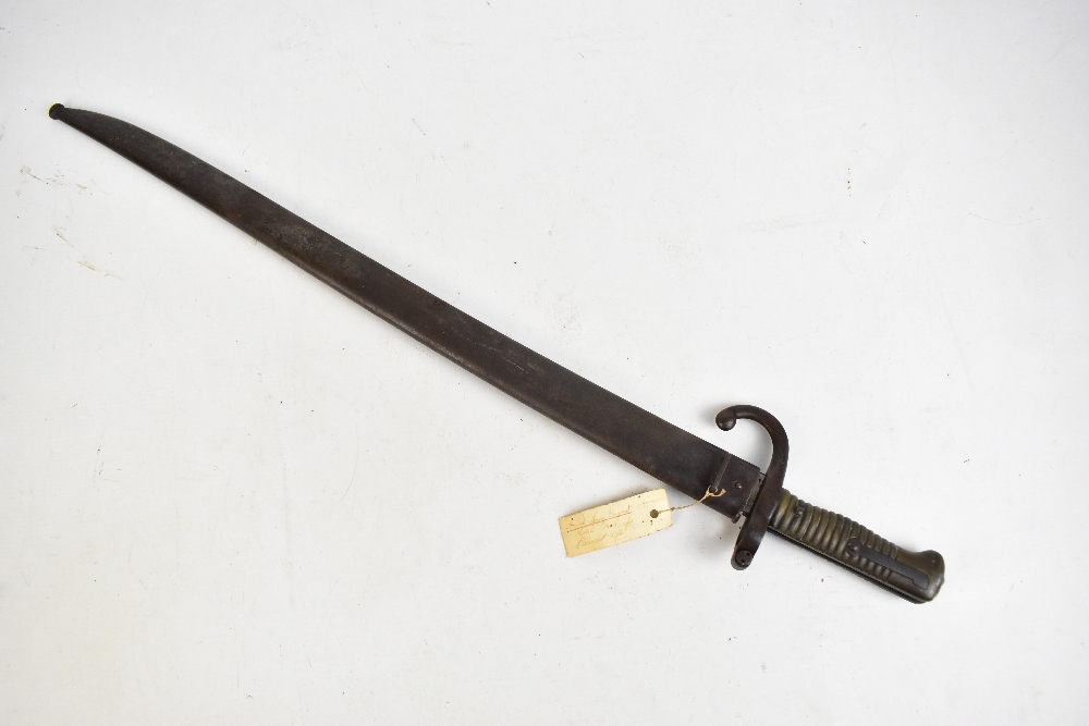 A 19th century French chassepot bayonet with ribbed brass grip and scabbard, length of blade 57cm, - Image 4 of 8