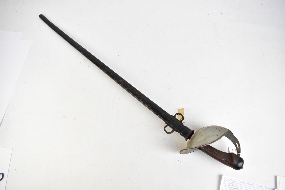 A British 1908 Pattern cavalry sword with large solid guard, leather grip and blade dated '08, - Image 5 of 5