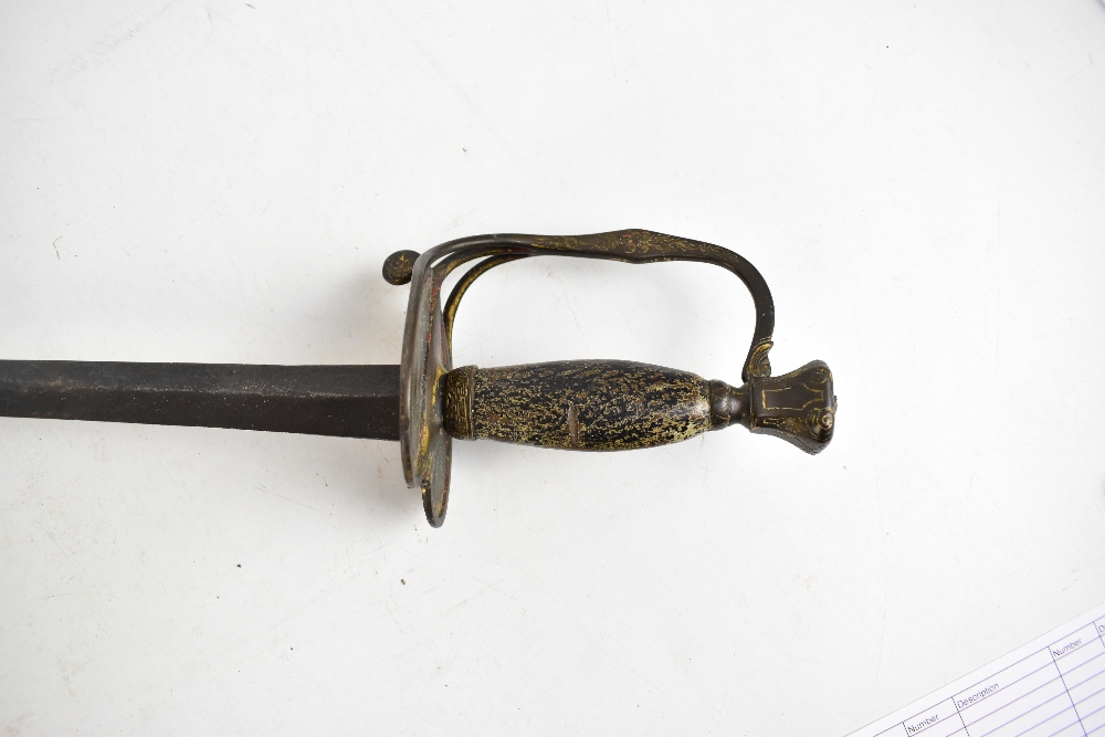 A 19th century court sword with simple wooden grip, heart shaped guard and floral engraved pierced - Image 2 of 4