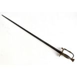 A 19th century court sword with simple wooden grip, heart shaped guard and floral engraved pierced