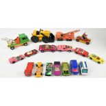 A mixed group of loose play worn model cars and vehicles with manufacturers including Corgi,