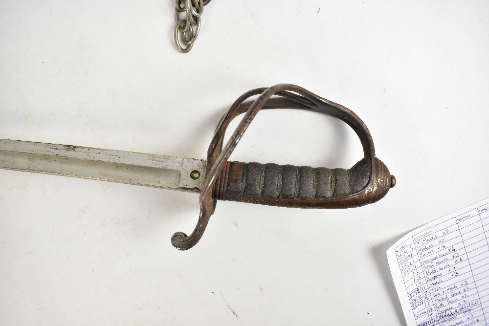 A dress sword with shagreen grip, pierced guard and engraved blade in solid metal scabbard, the - Image 2 of 6