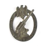 A German WWII Third Reich Luftwaffe Flak Artillery badge, 6 x 4.5cm, approx 27.3g.Additional