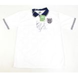 PAUL 'GAZZA' GASCOIGNE; a signed Score Draw Official Retro replica England 1990 home shirt with