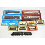A mixed group of model railway comprising loose Hornby 'Mallard 60022' Locomotive and Tender, Airfix