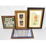 Two horse racing themed collages of cigarette and collectors' cards, a Vanity Fair jockey print, and