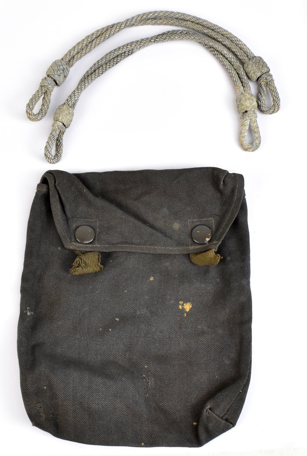 A pair of German WWII Third Reich chin cords for officers' caps, also a military canvas pouch with