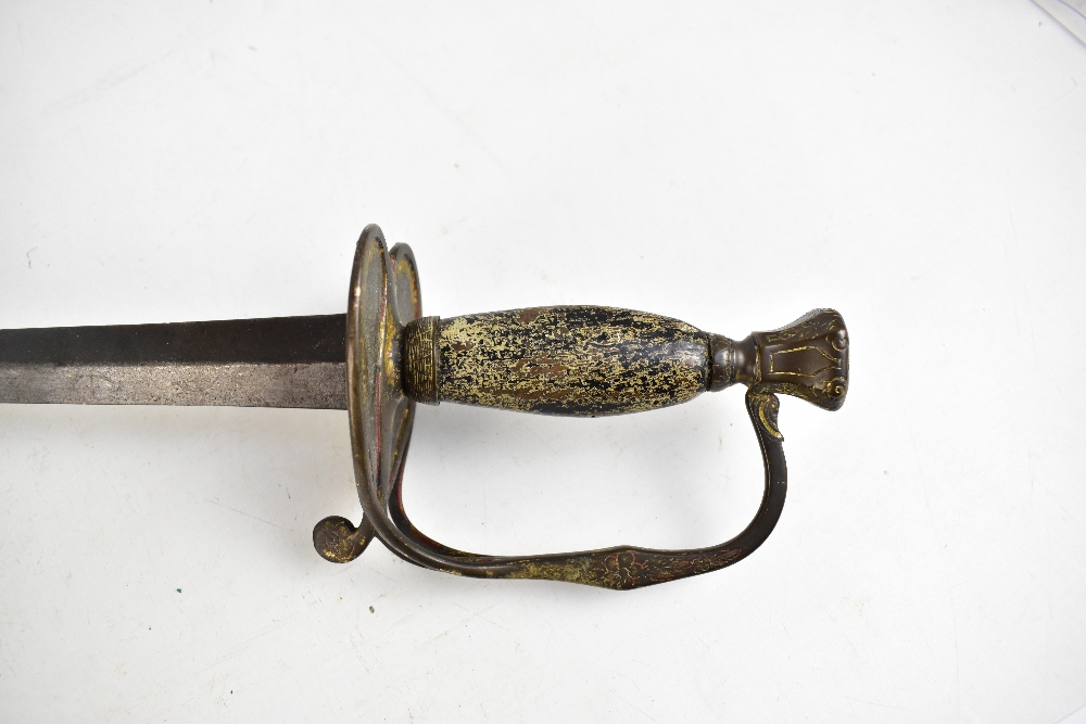 A 19th century court sword with simple wooden grip, heart shaped guard and floral engraved pierced - Image 3 of 4