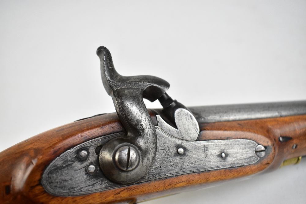A 19th century walnut stocked percussion cap pistol with belt loop attachment and brass furniture, - Image 2 of 4