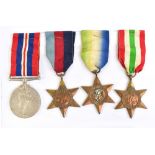 A WWII medal group of four comprising Italy, 1939-45 and Atlantic Stars and a Peace medal.Additional