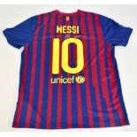 LIONEL MESSI; a signed FC Barcelona Nike home shirt, size XL.