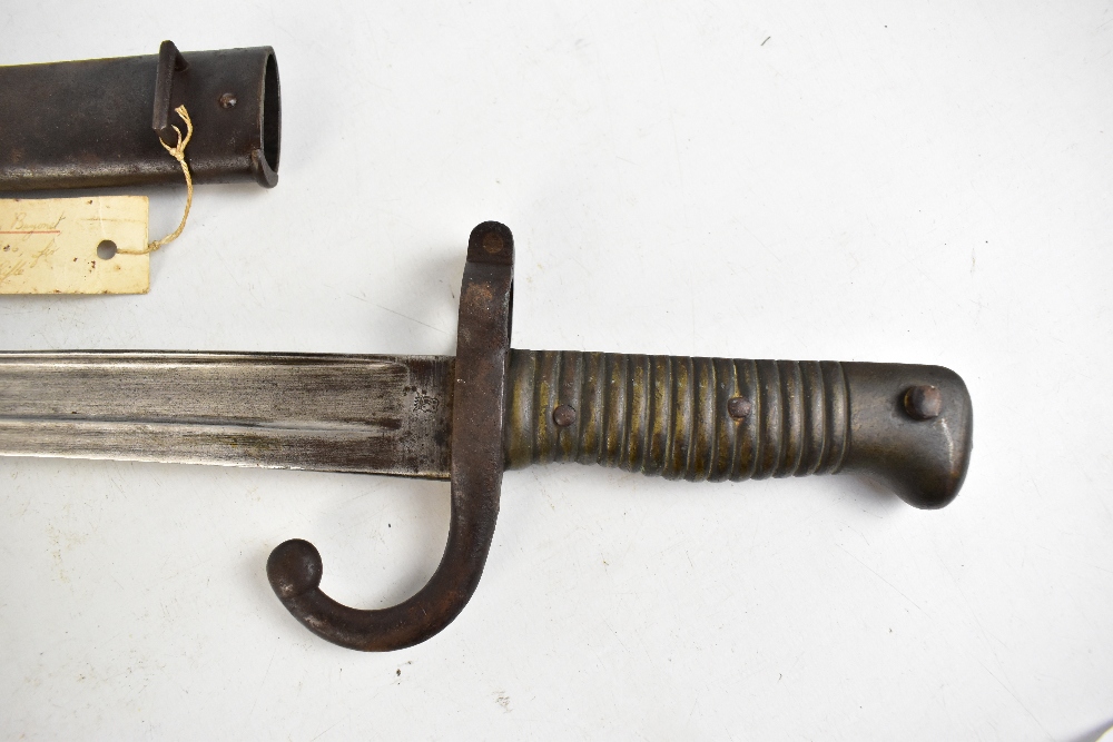 A 19th century French chassepot bayonet with ribbed brass grip and scabbard, length of blade 57cm, - Image 3 of 8
