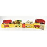 DINKY; a 252 Refuse Wagon, 259 Fire Engine with decals, 263 Superior Criterion Ambulance and 276