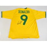 RONALDO DE LIMA; a Brazil 2000 Nike home shirt, signed to reverse with 'Ronaldo 9' printing, size