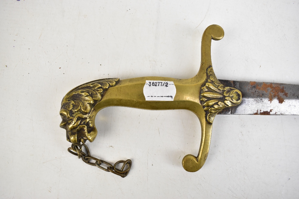 A 19th century short sword (probably naval), the brass hilt with cast foliate detail and lion head - Image 3 of 3