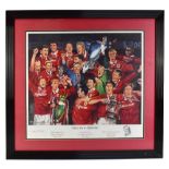 MANCHESTER UNITED; a Geoffrey T Wood pencil signed print, 'Once in a Lifetime', depicting the treble