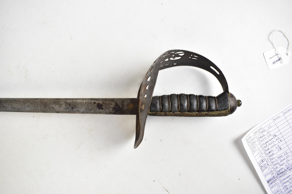 A George V officer's dress sword with pierced guard, wire-work shagreen grip and engraved blade by - Image 2 of 7