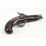 An early 19th century percussion cap pocket pistol with engraved detail to the lock plate and