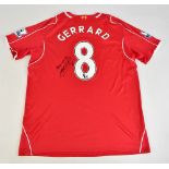 STEVEN GERRARD; a signed Liverpool FC Warrior home shirt, further inscribed 'Best Wishes' with '