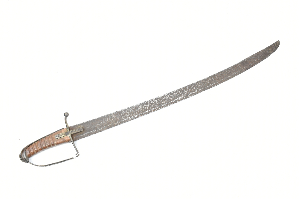 A simple naval cutlass with wooden grip and slightly curved blade, length of blade 65cm, overall