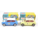 CORGI; two boxed 227 Morris Mini-Cooper Competition Models in blue/white and yellow/white