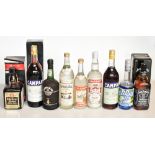 SPIRITS; a mixed group including Polignac VSOP Reserve Cognac (one litre), further Remy Martin and