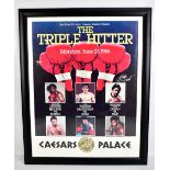 THE TRIPLE HITTERS; an autographed poster featuring Hearns vs Medal, McGuigan vs Sosa, Duran vs