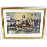 RACING INTEREST; a limited edition coloured print, 'Lester Piggott Newmarket The Weighing Room on