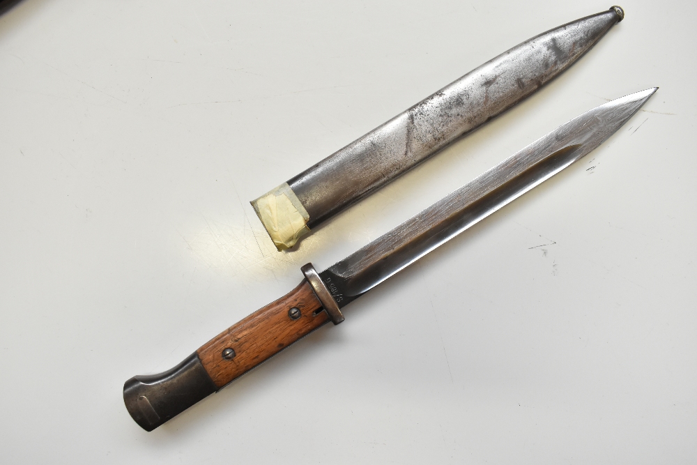 F. HERDER; a WWI period Walter & Co bayonet and scabbard, length 40.5cm, two further bayonets and - Image 3 of 9