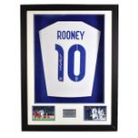 WAYNE ROONEY; a signed England shirt with 'Rooney 10' printing, in presentation mount, framed and