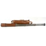 HCR & SON; a military issue three draw telescope with stitched leather body and case, inscribed '
