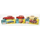 CORGI; a 225 Austin Se7en in red with yellow interior, a 239 Volkswagen 1500 Karann Ghia and a