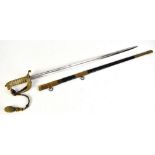 An Edward VII naval dress sword with wire-work shagreen grip, hinged knuckle guard, lion's head