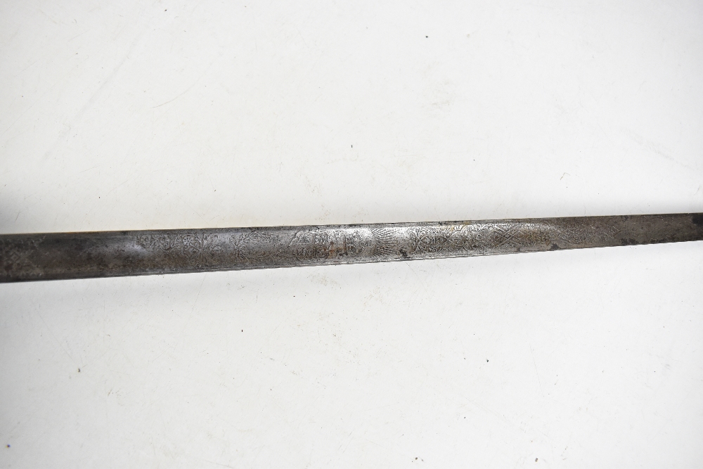 A George V officer's dress sword with pierced guard, wire-work shagreen grip and engraved blade by - Image 7 of 7