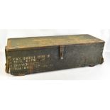 A mid-20th century military painted pine storage crate, with printed text to front 'FAX 20211 Mod