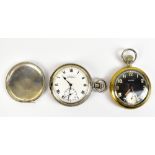 DAMAS; a WWII period base metal military screw wind pocket watch, the dial set with Arabic