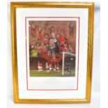 MANCHESTER UNITED; 'Treble Winners', a limited edition coloured print by Stephen Doig celebrating