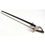 A British 1908 Pattern cavalry sword with large solid guard, leather grip and blade dated '08,
