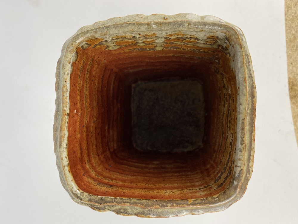 DAN ANDERSON (born 1945); a square fluted stoneware footed vase covered in shino glaze, impressed DA - Image 5 of 7