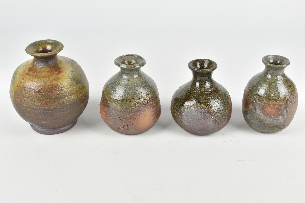 CLAYTON AMEMIYA; a group of four small wood fired stoneware bottles, incised CA marks, tallest - Image 3 of 12