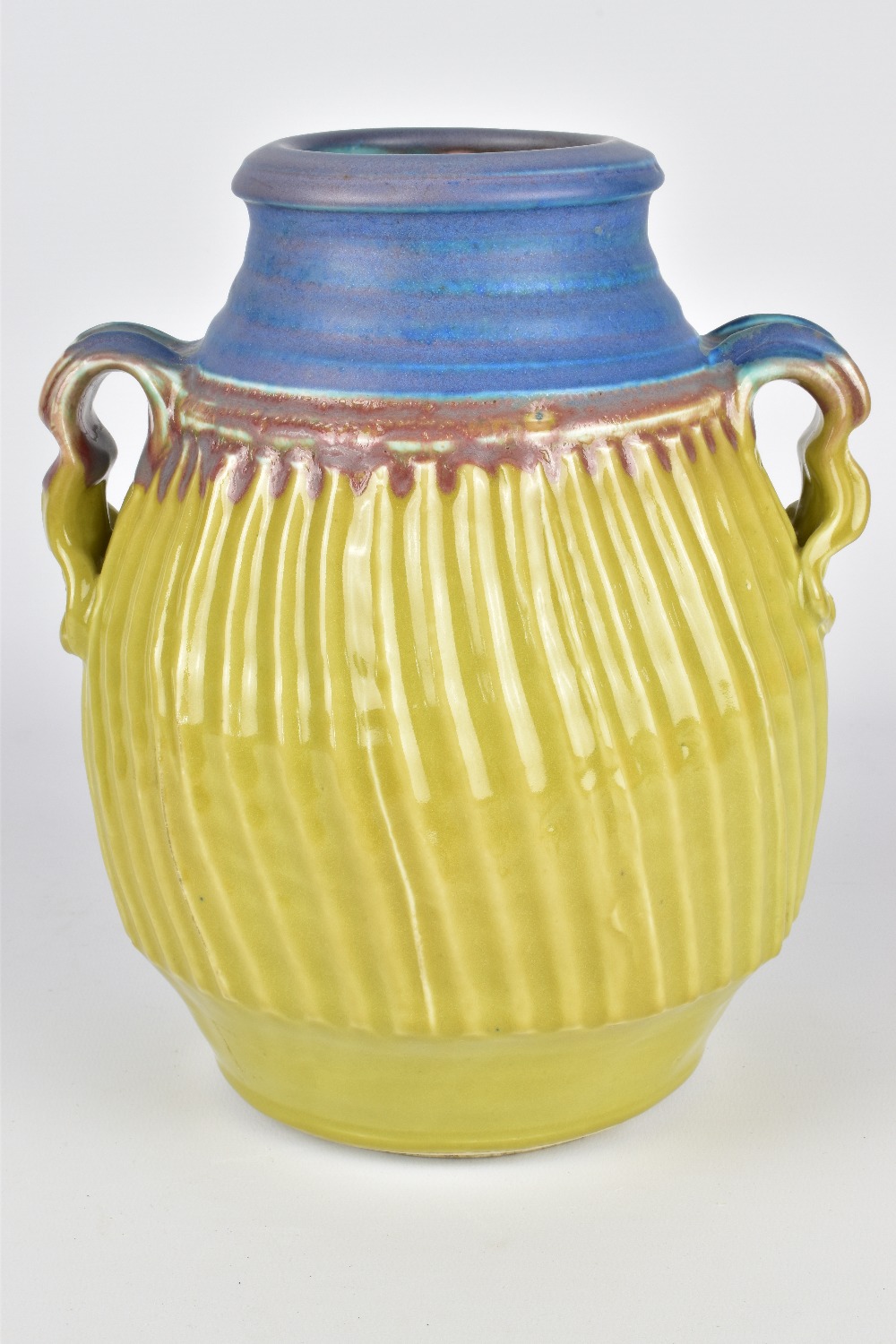 CYNTHIA BRINGLE (born 1939); a fluted porcelain twin handled vase, incised signature, height 23.5cm. - Image 3 of 6