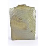 CLAYTON AMEMIYA; a large rectangular wood fired stoneware bottle with carved surface, incised CA