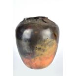 TIM FREEMAN; a pit fired vessel with textured and torn rim, incised signature and dated 2012, height