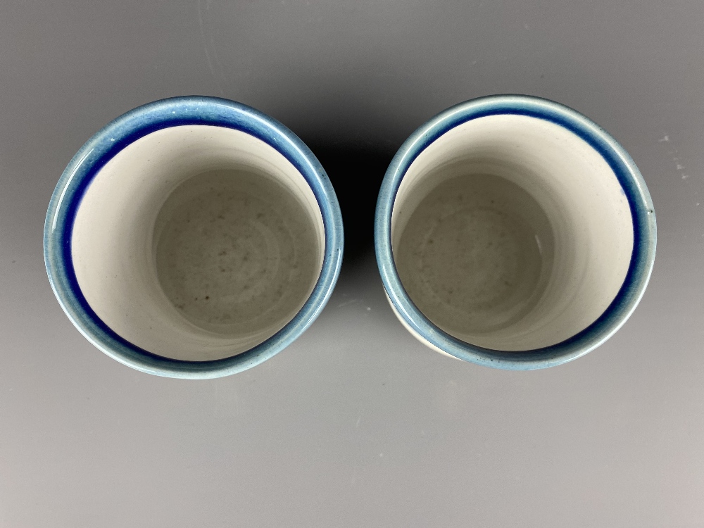 JENI HANSEN GARD; a pair of cups on off centre bases washed in blue glaze, tallest 10.5cm (2). - Image 5 of 6