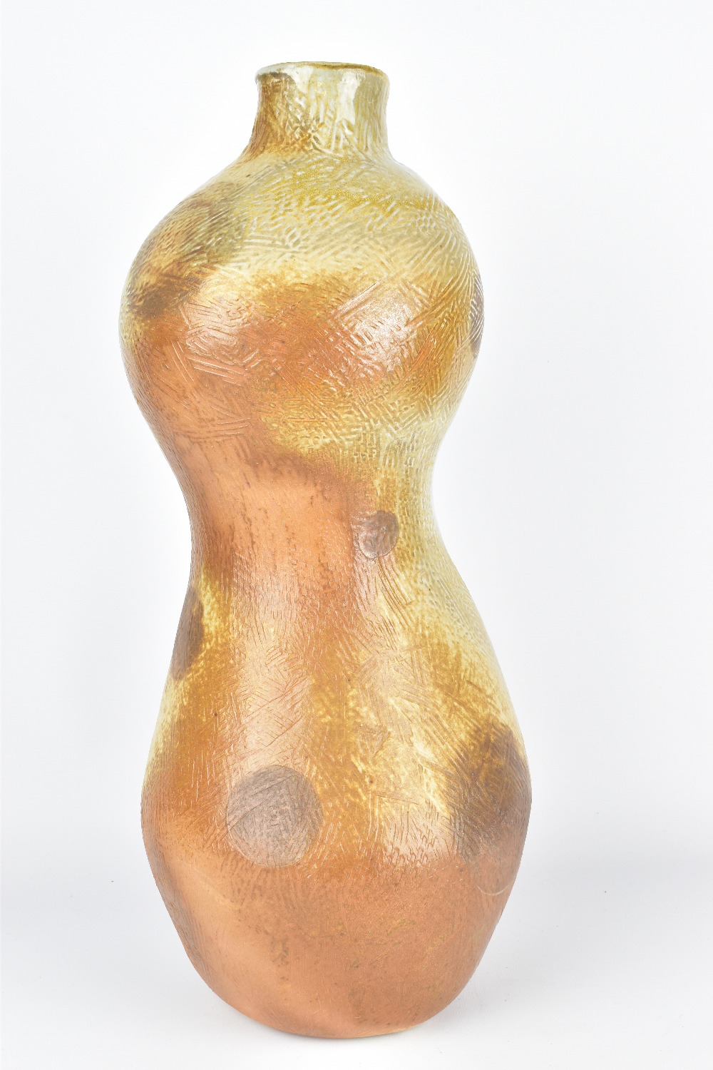 LORI ALLEN; a tall wood fired stoneware bottle, 'Gourd 2', surface pattern with circle decoration, - Image 3 of 6